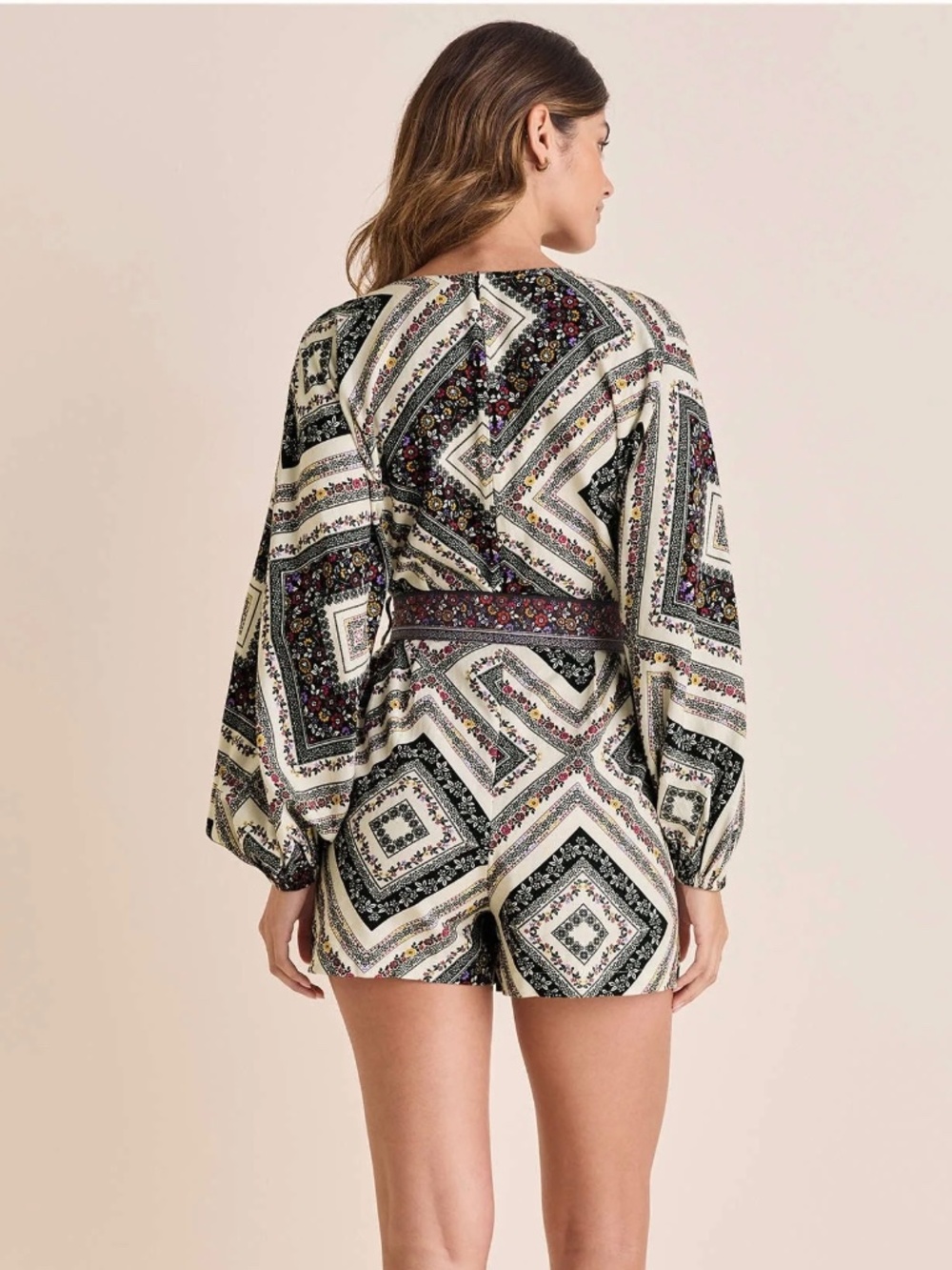VENUS Linen Tie-Waist ROMPER Summer Prairie Patchwork Floral NWT - Picture 11 of 11